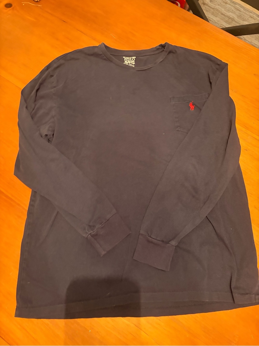 Polo by Ralph Lauren Dark Blue Long-Sleeve Pocket Tee with Red Pony